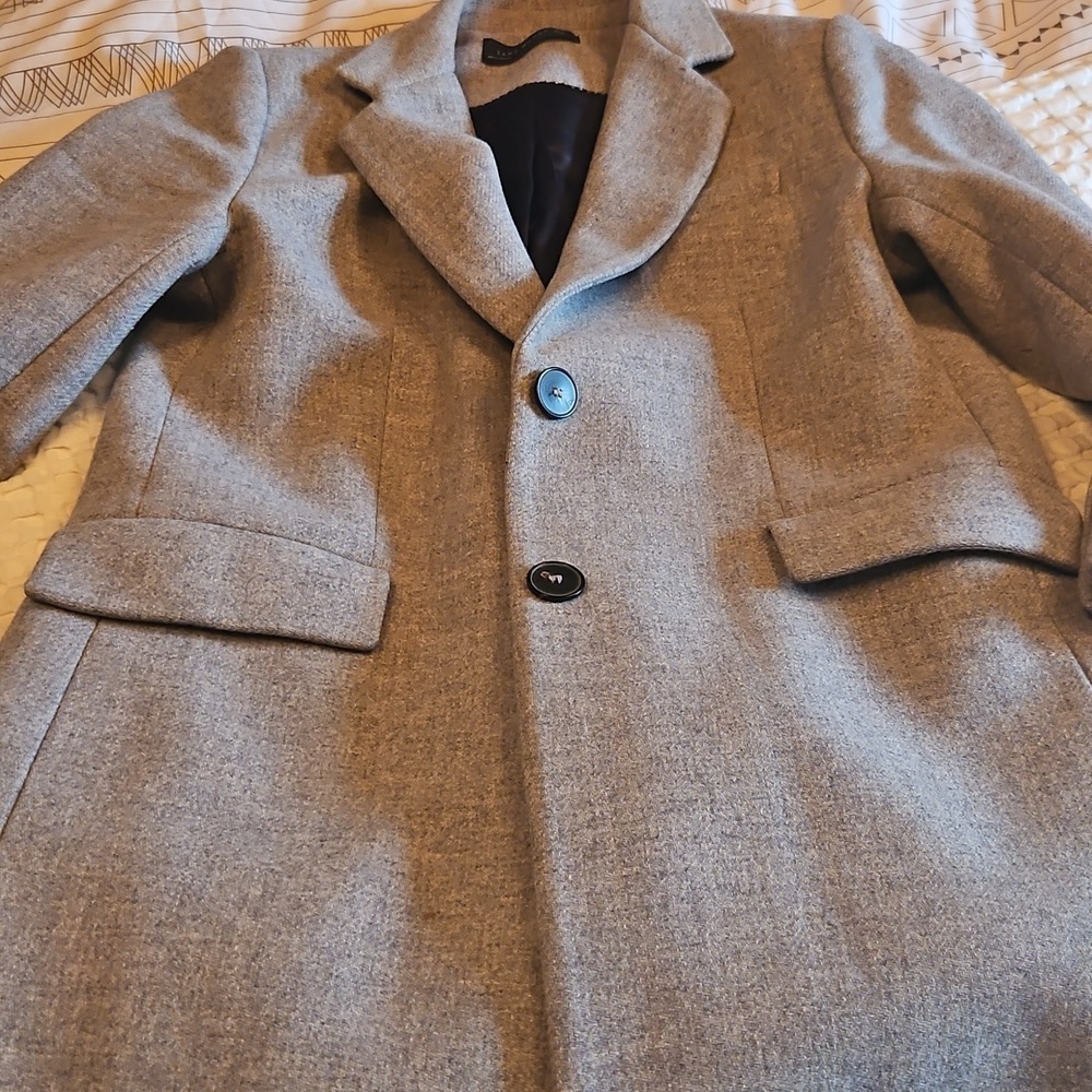 Zara Grey Faux Wool Coat Xl - Picture 3 of 7